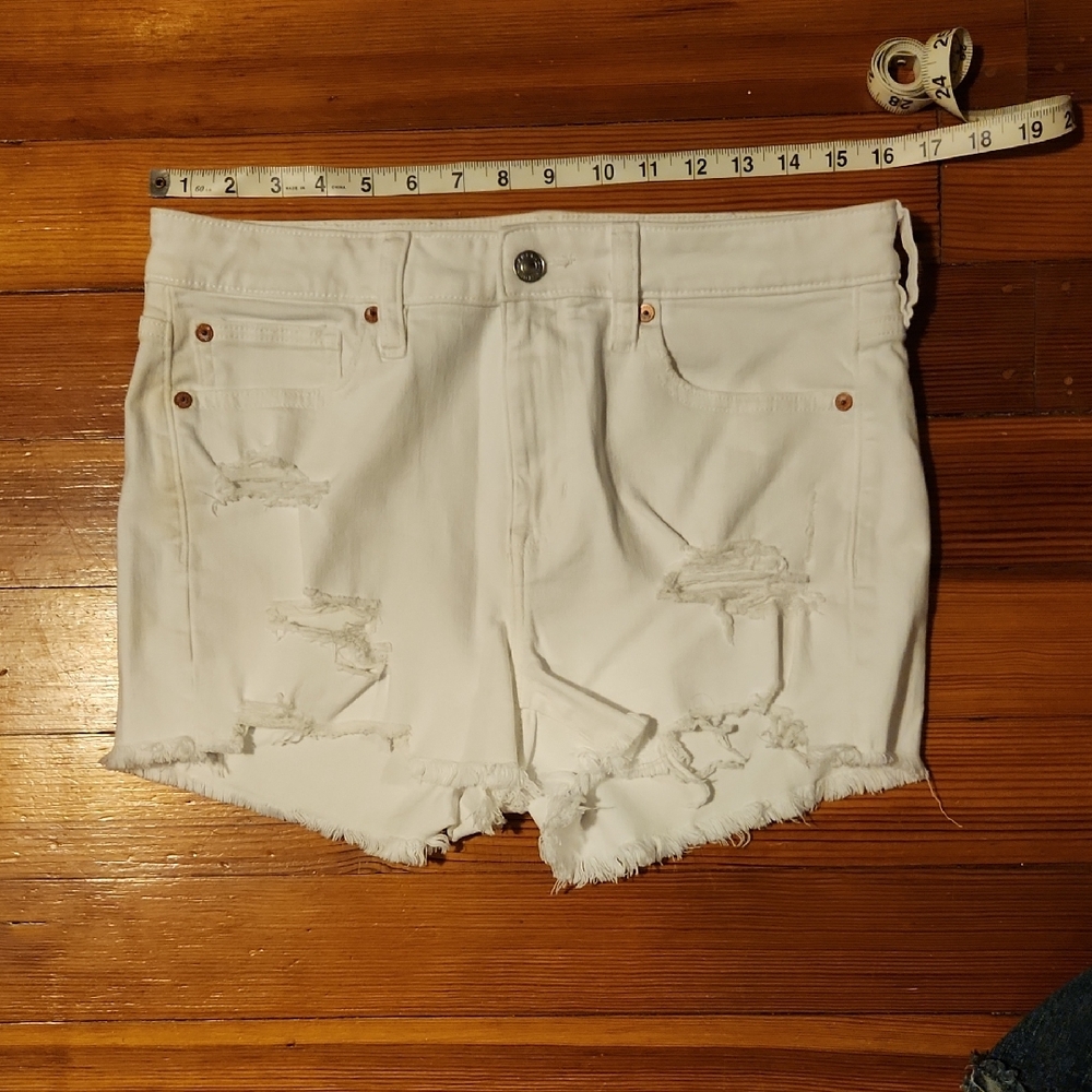 American Eagle Outfitters White Distressed Jean Shorts